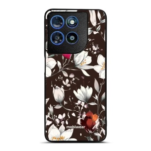 Lesklý kryt na mobil Motorola Moto G57 Power - Mobiwear Glossy GP72G, květy na hnědé