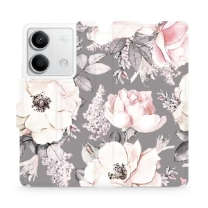 Flipové pouzdro Mobiwear - Xiaomi Redmi Note 13 5G - MX06S Květy na šedém pozadí