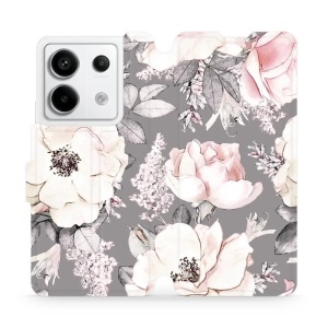 Flipové pouzdro Mobiwear - Xiaomi Redmi Note 13 Pro 5G / Poco X6 5G - MX06S Květy na šedém pozadí
