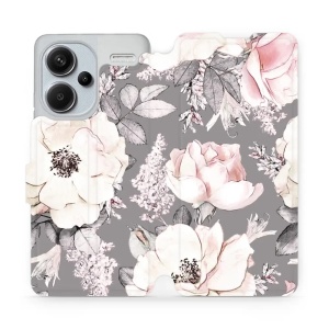 Flipové pouzdro Mobiwear - Xiaomi Redmi Note 13 Pro Plus 5G - MX06S Květy na šedém pozadí