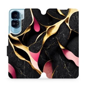 Flipové pouzdro Mobiwear - Honor 90 Lite 5G  - VP35S Černý a zlatavý mramor
