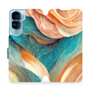 Flipové pouzdro Mobiwear - Honor 90 Lite 5G - VP36S Azurový a oranžový mramor