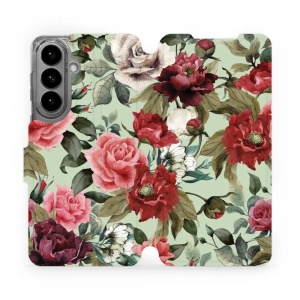 Flip pouzdro Mobiwear na mobil Samsung Galaxy S26 Plus - MD06P, růže a květy na světle zelené