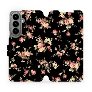 Flip pouzdro Mobiwear na mobil Samsung Galaxy S26 Plus - VD02S, květy na černé