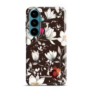 Odolný kryt na mobil Samsung Galaxy S26 - Mobiwear Elite Pro EP72E, květy na hnědé