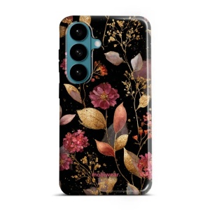 Odolný kryt na mobil Samsung Galaxy S26 - Mobiwear Elite Pro E171E, zlatavé lístky a květy