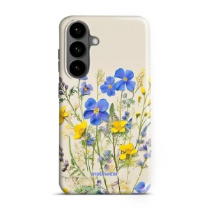 Odolný kryt na mobil Samsung Galaxy S26 Plus - Mobiwear Elite Pro EP41E, modré a žluté kvítky