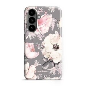 Odolný kryt na mobil Samsung Galaxy S26 Plus - Mobiwear Elite Pro EX06E, květy na šedém pozadí