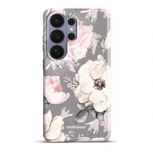 Odolný kryt na mobil Samsung Galaxy S26 Ultra - Mobiwear Elite Pro EX06E, květy na šedém pozadí