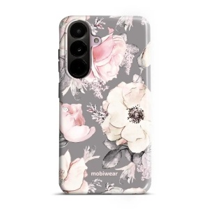Odolný kryt na mobil Samsung Galaxy A37 5G - Mobiwear Elite Pro EX06E, květy na šedém pozadí