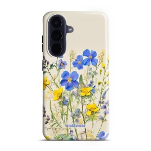 Odolný kryt na mobil Samsung Galaxy A57 5G - Mobiwear Elite Pro EP41E, modré a žluté kvítky
