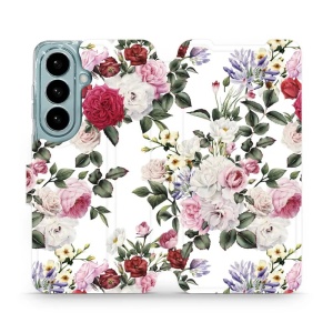 Flip pouzdro Mobiwear na mobil Samsung Galaxy S26 - MD01S, růže na bílé