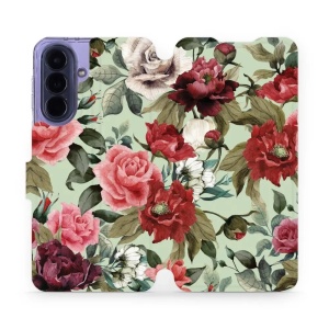 Flip pouzdro Mobiwear na mobil Samsung Galaxy A57 5G - MD06P, růže a květy na světle zelené