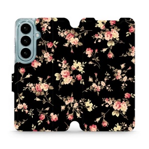 Flip pouzdro Mobiwear na mobil Samsung Galaxy S26 - VD02S, květy na černé