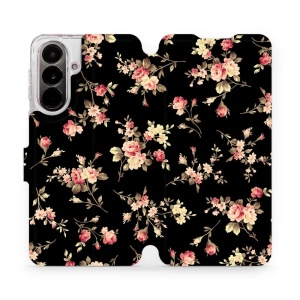 Flip pouzdro Mobiwear na mobil Samsung Galaxy A37 5G - VD02S, květy na černé