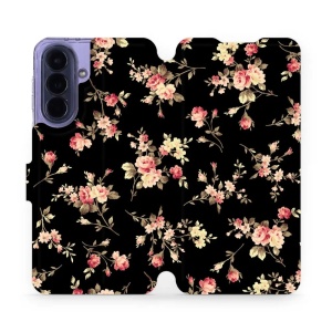 Flip pouzdro Mobiwear na mobil Samsung Galaxy A57 5G - VD02S, květy na černé