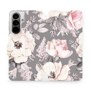 Flip pouzdro Mobiwear na mobil Samsung Galaxy A37 5G - MX06S, květy na šedém pozadí