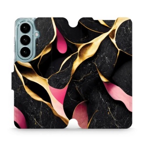 Flip pouzdro Mobiwear na mobil Samsung Galaxy S26 - VP35S, černý a zlatavý mramor