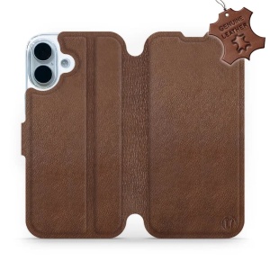 Kožené flip pouzdro Mobiwear - Apple iPhone 17 - Hnědé