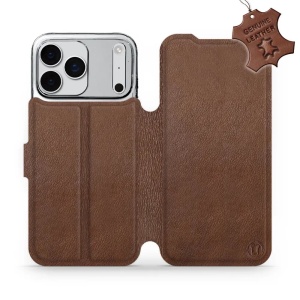 Kožené flip pouzdro Mobiwear - Apple iPhone 17 Pro Max - Hnědé