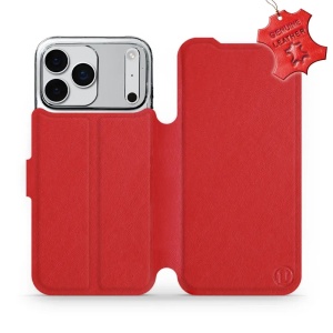 Kožené flip pouzdro Mobiwear - Apple iPhone 17 Pro Max - Červené