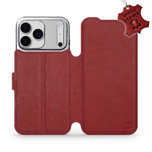 Kožené flip pouzdro Mobiwear - Apple iPhone 17 Pro Max - Tmavě červené