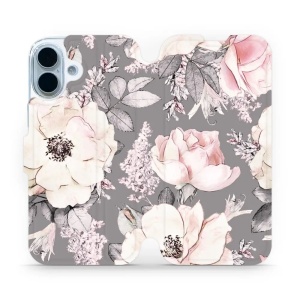 Flipové pouzdro Mobiwear - Apple iPhone 17 - MX06S Květy na šedém pozadí