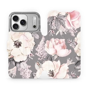 Flipové pouzdro Mobiwear - Apple iPhone 17 Pro - MX06S Květy na šedém pozadí