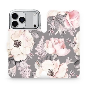 Flipové pouzdro Mobiwear - Apple iPhone 17 Pro Max - MX06S Květy na šedém pozadí