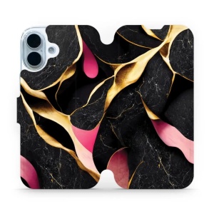 Flipové pouzdro Mobiwear - Apple iPhone 17 - VP35S Černý a zlatavý mramor