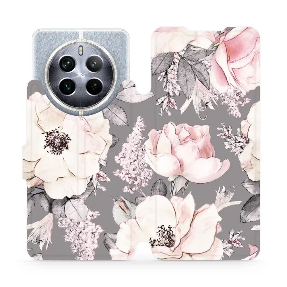Flipové pouzdro Mobiwear - Realme 12 5G - MX06S Květy na šedém pozadí