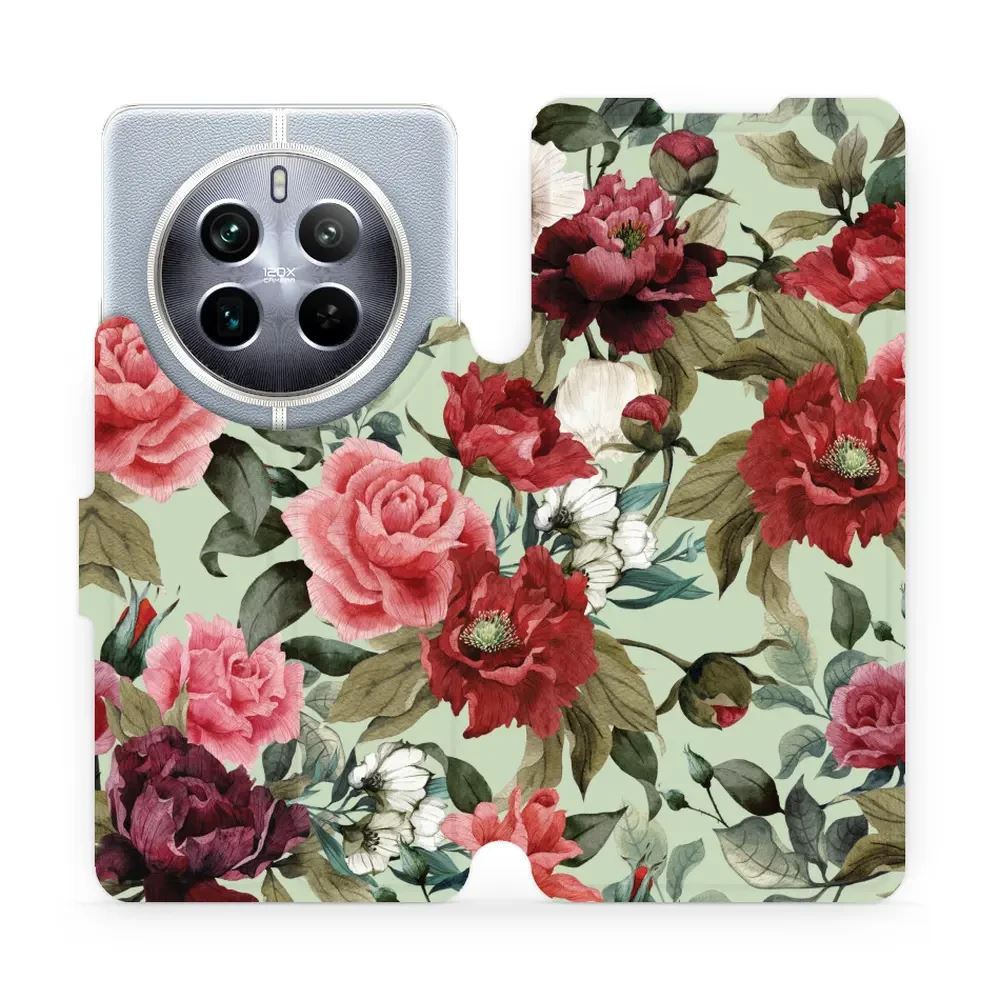 Flipové pouzdro Mobiwear - Realme 12 Pro 5G - MD06P Růže a květy na světle zelené