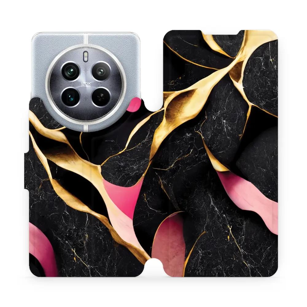 Flipové pouzdro Mobiwear - Realme 12 Pro 5G - VP35S Černý a zlatavý mramor