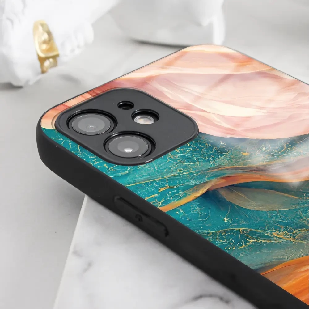 Lesklý kryt Mobiwear Glossy - Samsung Galaxy A25 5G - G025G - Azurový a oranžový mramor