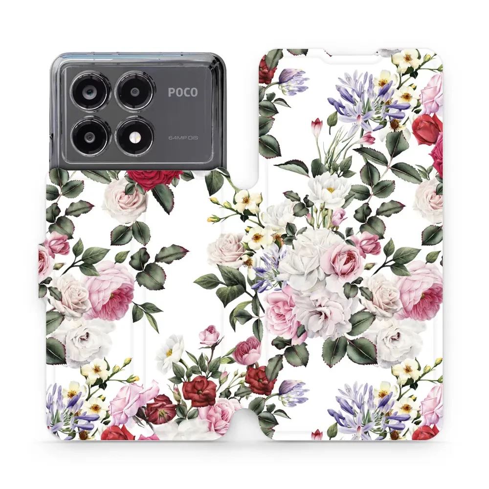 Flipové pouzdro Mobiwear - Xiaomi Poco X6 Pro 5G - MD01S Růže na bílé