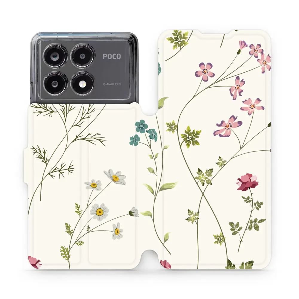 Flipové pouzdro Mobiwear - Xiaomi Poco X6 Pro 5G - MD03S Tenké rostlinky s květy