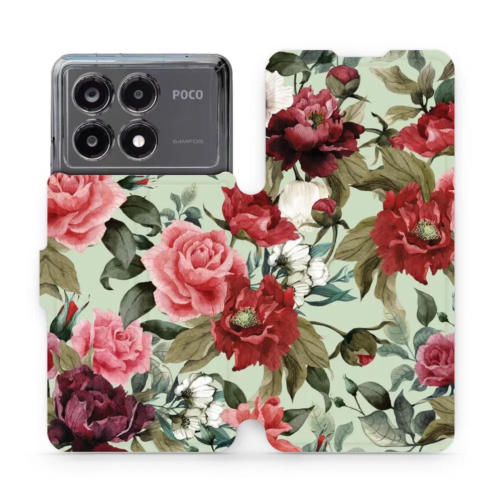 Flipové pouzdro Mobiwear - Xiaomi Poco X6 Pro 5G - MD06P Růže a květy na světle zelené