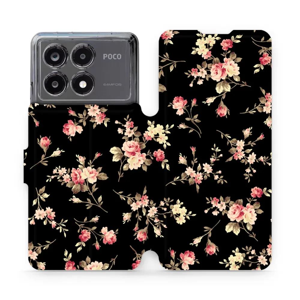 Flipové pouzdro Mobiwear - Xiaomi Poco X6 Pro 5G - VD02S Květy na černé