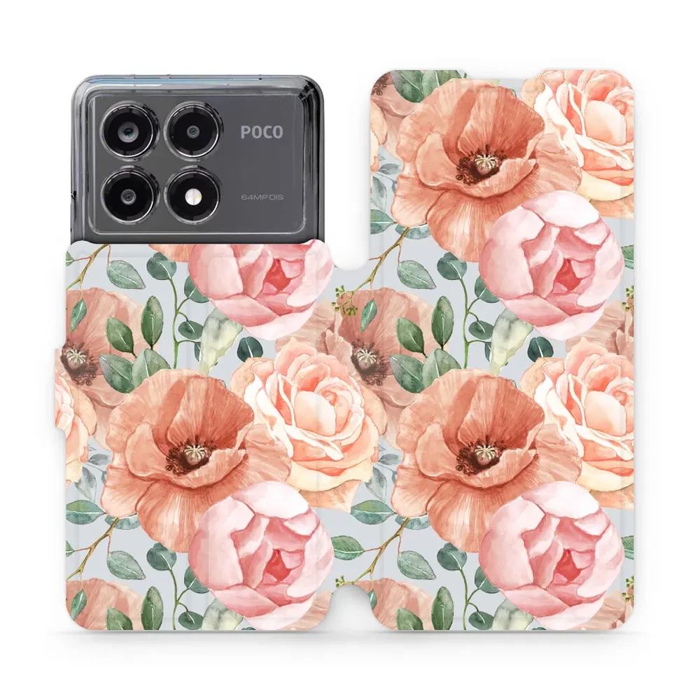 Flipové pouzdro Mobiwear - Xiaomi Poco X6 Pro 5G - MP02S Pastelové květy