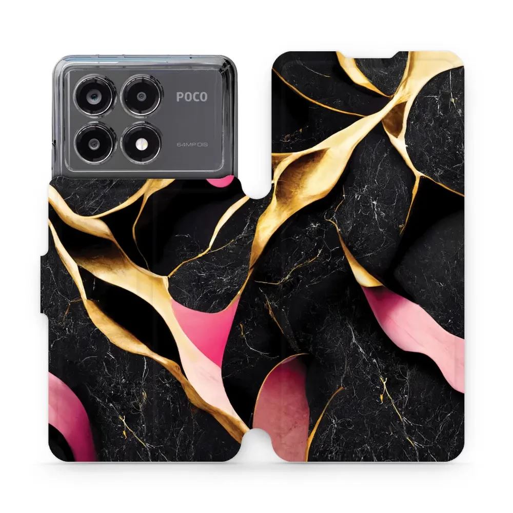 Flipové pouzdro Mobiwear - Xiaomi Poco X6 Pro 5G - VP35S Černý a zlatavý mramor