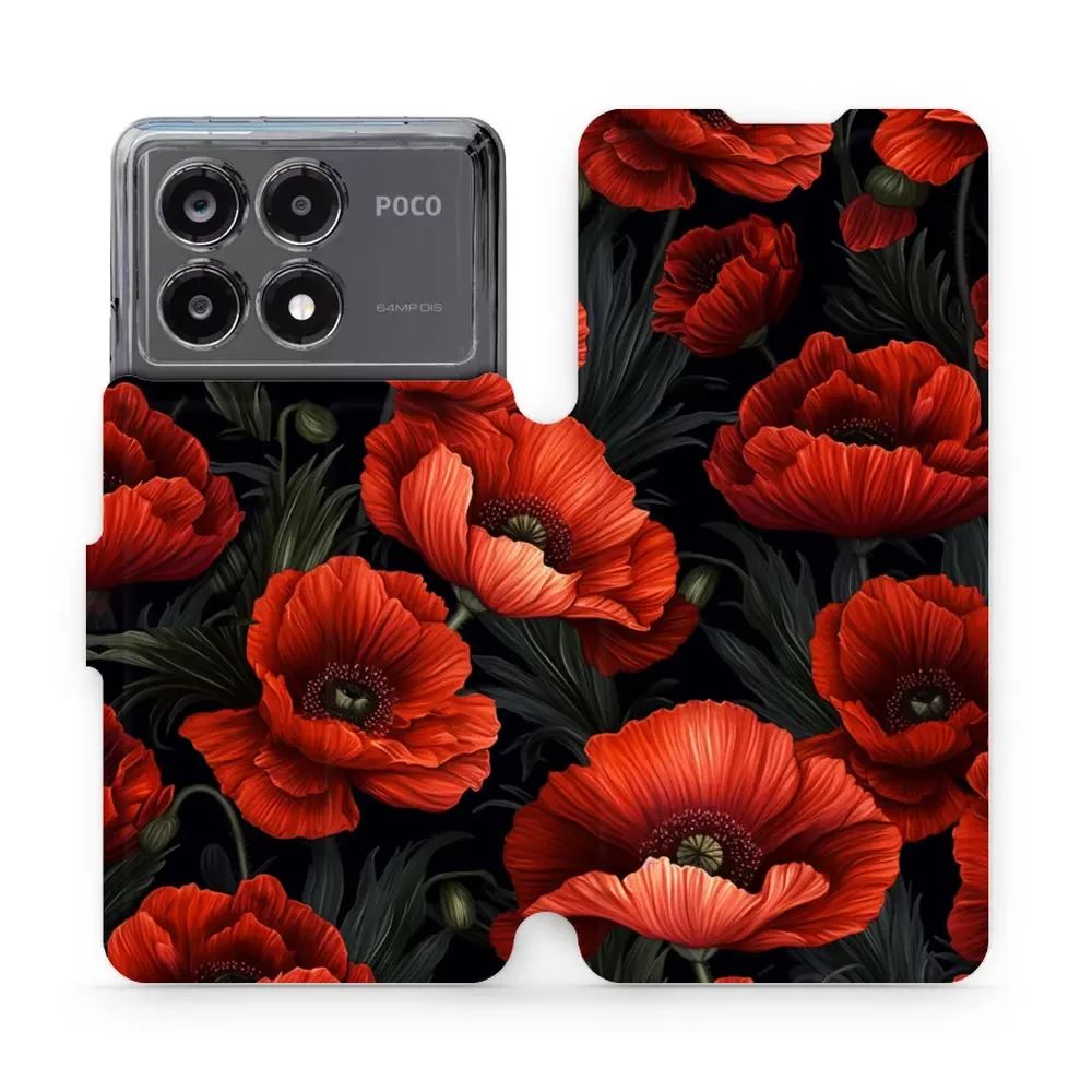 Flipové pouzdro Mobiwear - Xiaomi Poco X6 Pro 5G - VP45S Temné červené květy