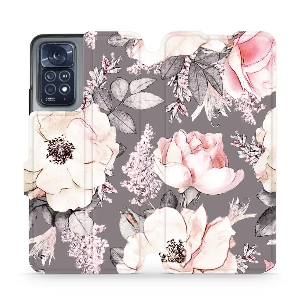 Flipové pouzdro Mobiwear - Xiaomi Note 12 Pro 4G - MX06S Květy na šedém pozadí