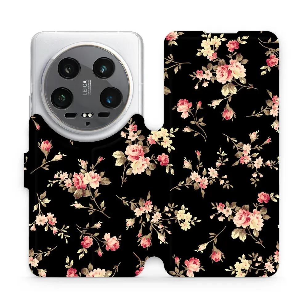 Flipové pouzdro Mobiwear - Xiaomi 14 Ultra 5G - VD02S Květy na černé