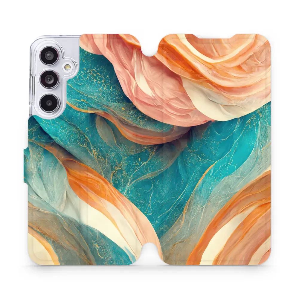 Flipové pouzdro Mobiwear - Samsung Galaxy A55 5G - VP36S Azurový a oranžový mramor