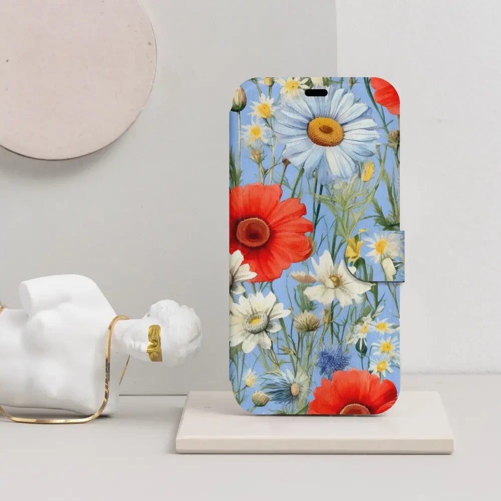 Flipové pouzdro Mobiwear - Samsung Galaxy A25 5G - VP44S Červené a bílé květy