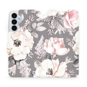 Flipové pouzdro Mobiwear - Samsung Galaxy A25 5G - MX06S Květy na šedém pozadí