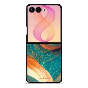 Lesklý kryt na mobil Samsung Galaxy Z Flip8 - Mobiwear Glossy G025G, azurový a oranžový mramor