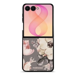 Lesklý kryt na mobil Samsung Galaxy Z Flip8 - Mobiwear Glossy G034G, květy na šedém pozadí