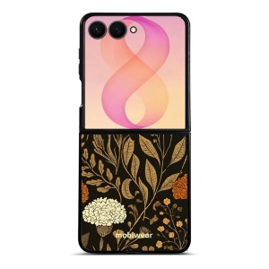 Lesklý kryt na mobil Samsung Galaxy Z Flip8 - Mobiwear Glossy G174G, béžová a oranžová kvítka