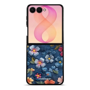 Lesklý kryt na mobil Samsung Galaxy Z Flip8 - Mobiwear Glossy GB05G, květiny na denimu
